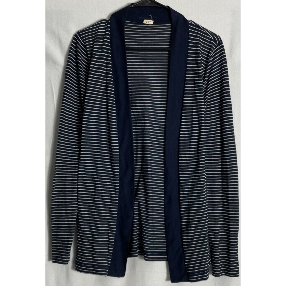 J Crew Sz S Navy Striped Cardigan Open Sweater Cotton Blend Long Sleeve